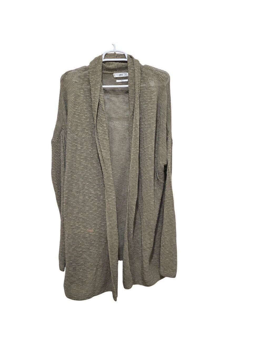 Mango Open Knit Cardigan Linen Blend Olive Large